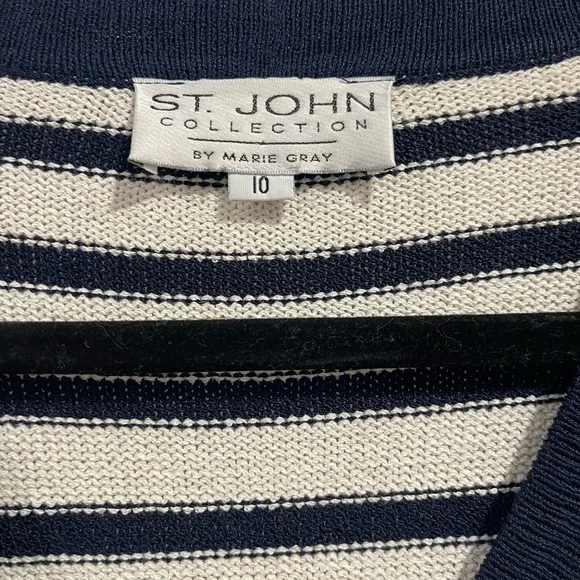 St. John Collection Navy and Cream Striped Cardigan